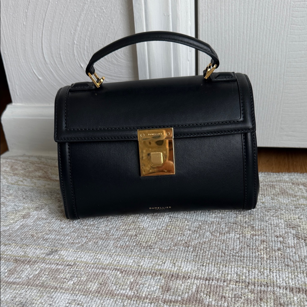 Demellier Black Leather Top-Handle Satchel With Gold Hardware